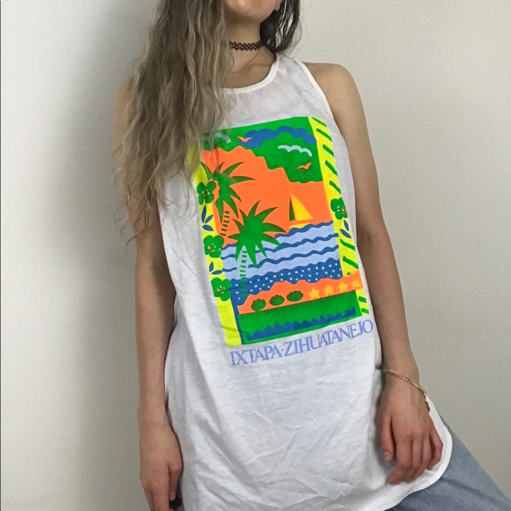 Vintage Neon Beach Ixtapa Zihuatanejo Mexico Tank - Picture 13 of 15